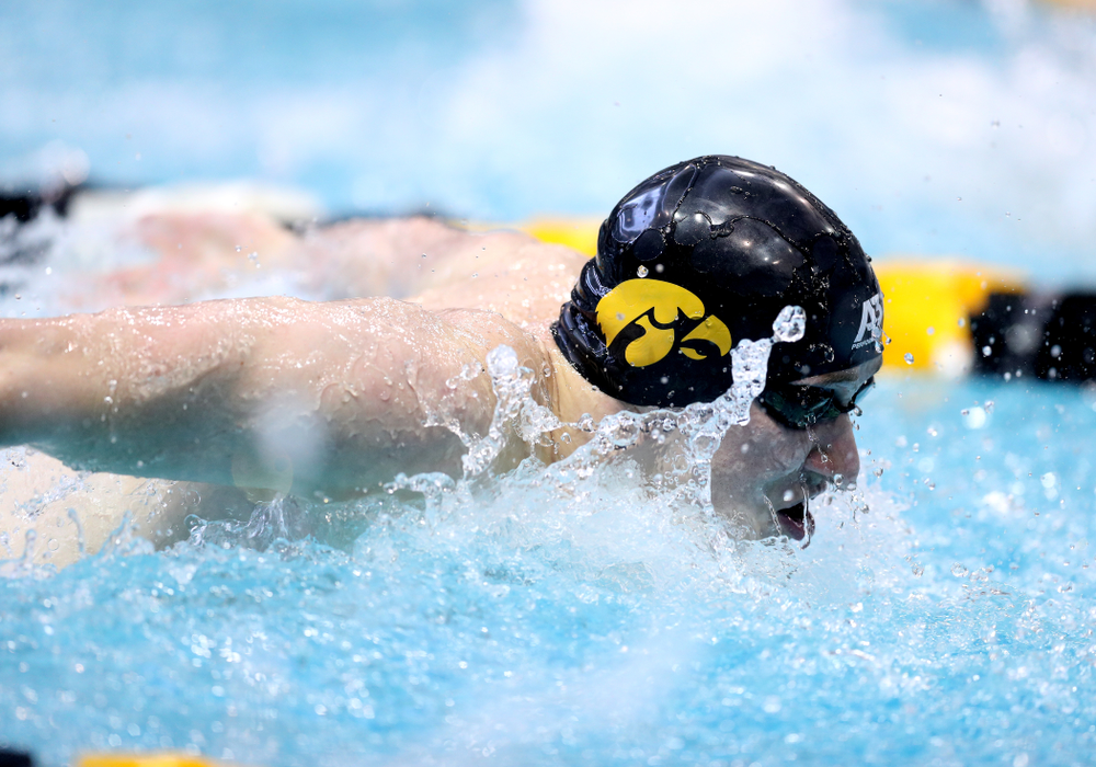 Iowa's Michael Brzus competes in the 100-yard butterfly on the third day at the 2019 Big Ten Swimming and Diving Championships Thursday, February 28, 2019 at the Campus Wellness and Recreation Center. (Brian Ray/hawkeyesports.com)
