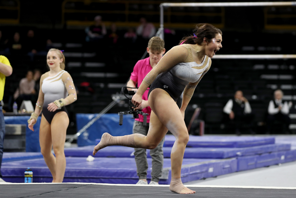 IowaÕs Erin Castle competes on the floor against Ball State and Air Force Saturday, January 11, 2020 at Carver-Hawkeye Arena. (Brian Ray/hawkeyesports.com)