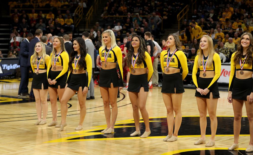 The Iowa Dance Team is recognized during the Iowa Hawkeyes game against the Nebraska Cornhuskers Saturday, February 8, 2020 at Carver-Hawkeye Arena. (Brian Ray/hawkeyesports.com)
