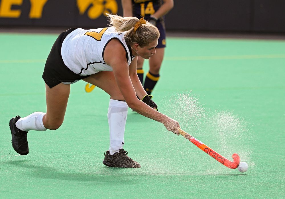Iowa’s Ellie Holley (7) lines up a shot during the third quarter of their game at Grant Field in Iowa City on Friday, Sep 13, 2019. (Stephen Mally/hawkeyesports.com)