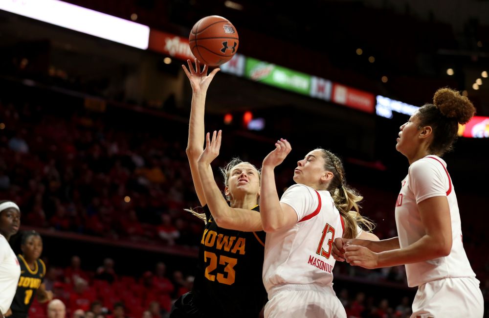 Iowa Hawkeyes Logan Cook (23) against the Maryland Terrapins Thursday, February 13, 2020 at the Xfinity Center in College Park, MD. (Brian Ray/hawkeyesports.com)