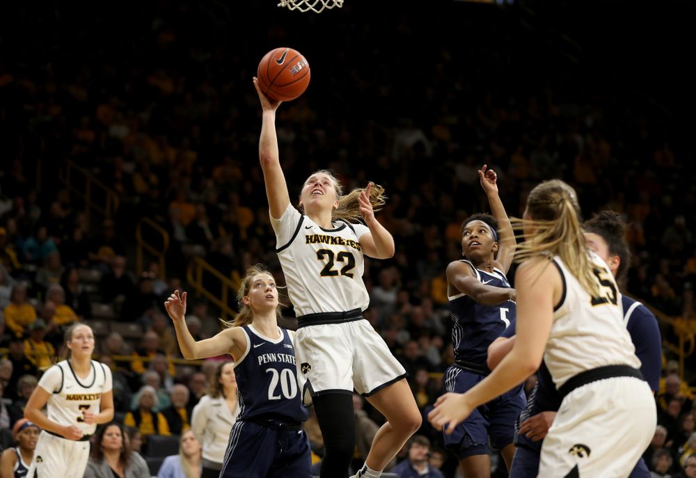 Iowa Hawkeyes guard Kathleen Doyle (22) against Penn State Saturday, February 22, 2020 at Carver-Hawkeye Arena. (Brian Ray/hawkeyesports.com)