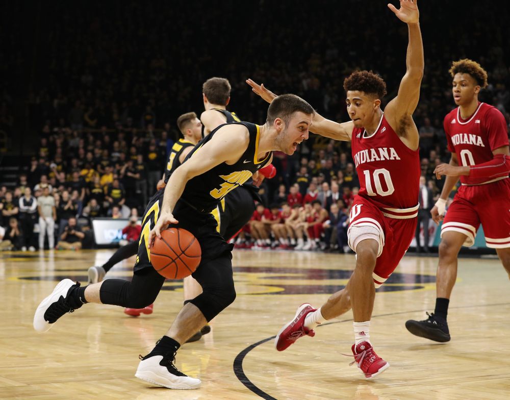 Iowa Hawkeyes guard Connor McCaffery (30) against the Indiana Hoosiers Friday, February 22, 2019 at Carver-Hawkeye Arena. (Brian Ray/hawkeyesports.com)