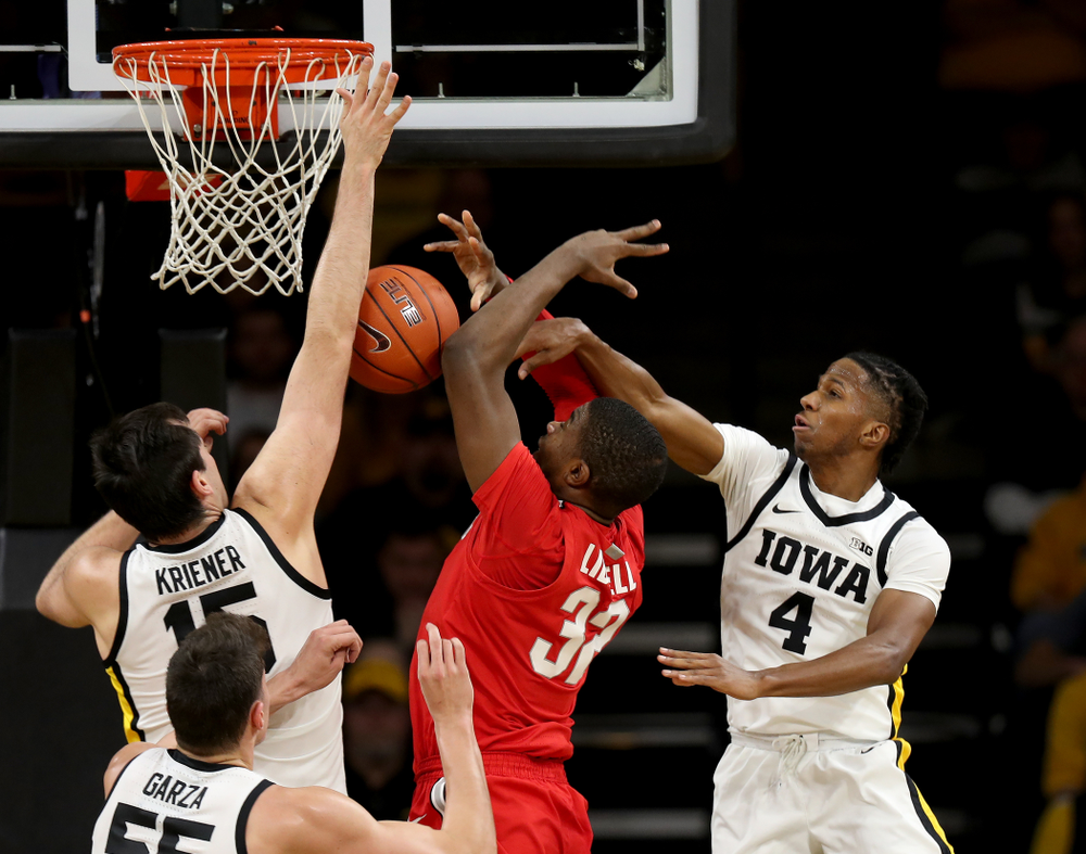 Iowa Hawkeyes guard Bakari Evelyn (4) against the Ohio State Buckeyes Thursday, February 20, 2020 at Carver-Hawkeye Arena. (Brian Ray/hawkeyesports.com)