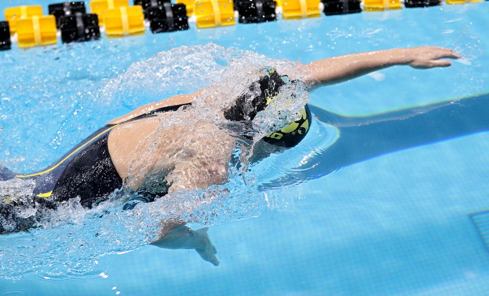 Iowa’s Macy Rink swims the women’s 400 yard freestyle relay event during the 2020 Women’s Big Ten Swimming and Diving Championships at the Campus Recreation and Wellness Center in Iowa City on Saturday, February 22, 2020. (Stephen Mally/hawkeyesports.com)