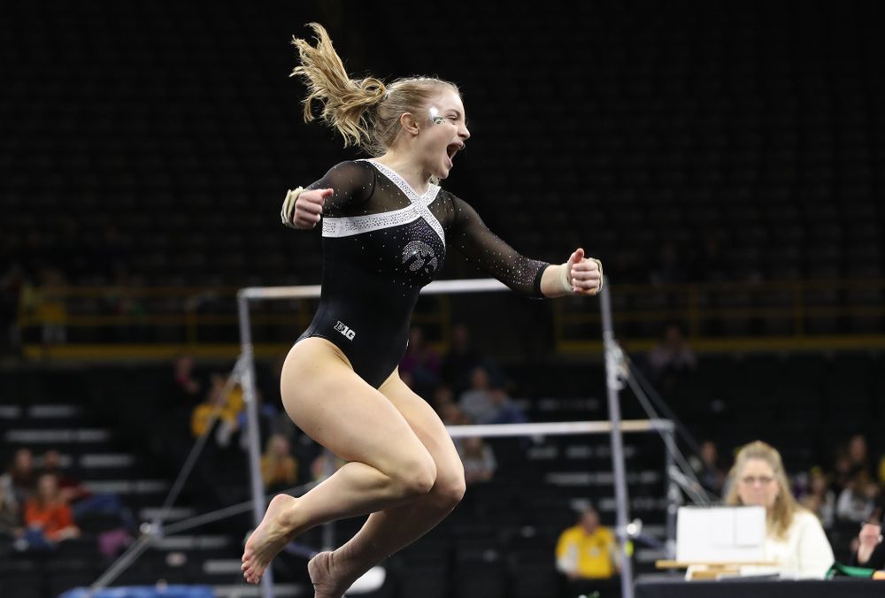 Iowa's Lauren Guerin competes on the floor against the Rutgers Scarlet Knights Saturday, January 26, 2019 at Carver-Hawkeye Arena. (Brian Ray/hawkeyesports.com)