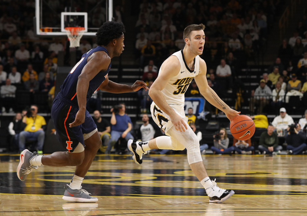 Iowa Hawkeyes guard Connor McCaffery (30) against the Illinois Fighting Illini Sunday, January 20, 2019 at Carver-Hawkeye Arena. (Brian Ray/hawkeyesports.com)