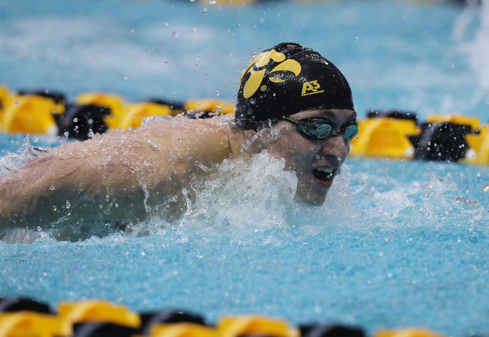 Iowa's Michael Tenney competes in the 200-yard butterfly during the 2019 Big Ten Men's Swimming and Diving Championships Saturday, March 2, 2019 at the Campus Wellness and Recreation Center. (Brian Ray/hawkeyesports.com)