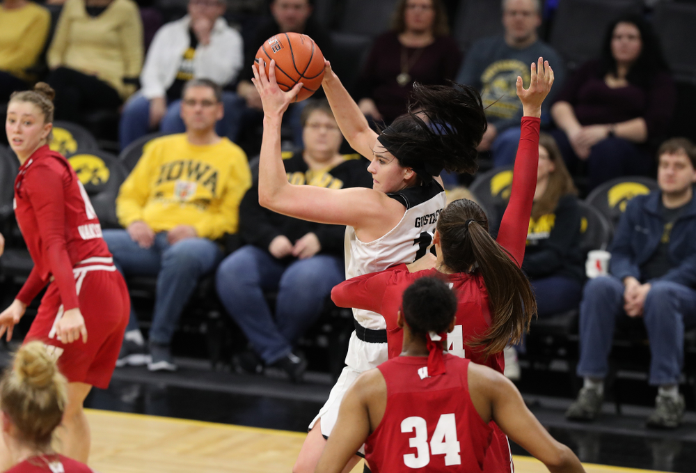 Iowa Hawkeyes forward Megan Gustafson (10) against the Wisconsin Badgers Monday, January 7, 2019 at Carver-Hawkeye Arena. (Brian Ray/hawkeyesports.com)