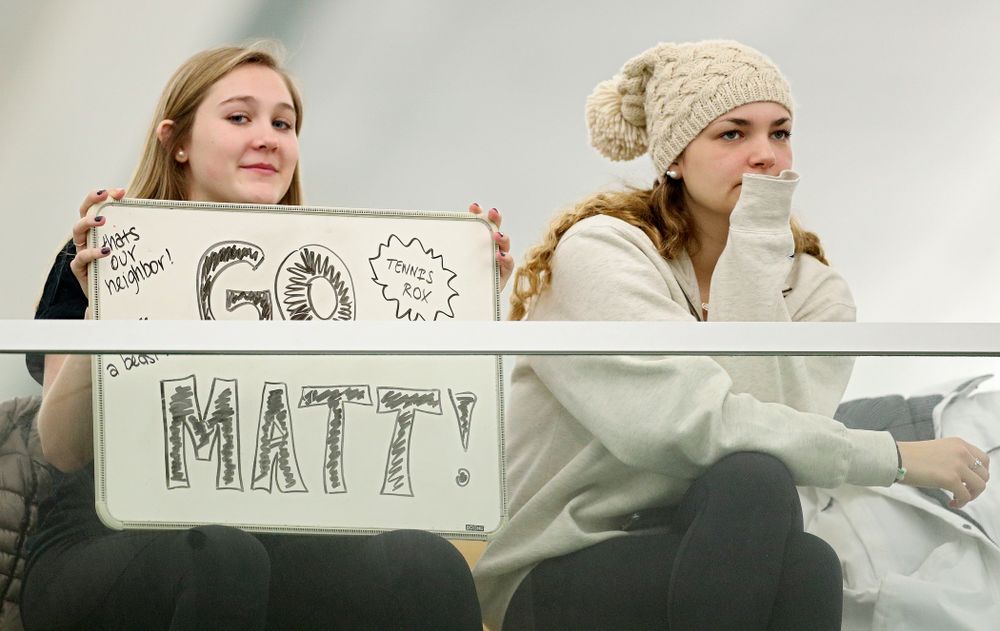Fans cheer for Iowa’s Matt Clegg during his match against Marquette at the Hawkeye Tennis and Recreation Complex in Iowa City on Saturday, January 25, 2020. (Stephen Mally/hawkeyesports.com)