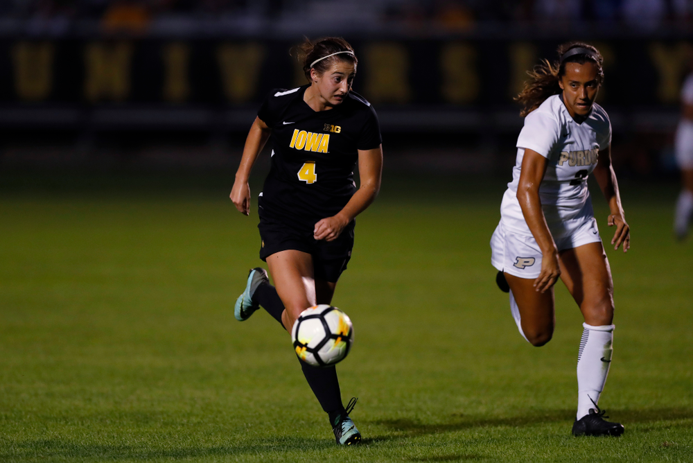 Iowa Hawkeyes Kaleigh Haus (4) against the Purdue Boilermakers Thursday, September 20, 2018 at the Iowa Soccer Complex. (Brian Ray/hawkeyesports.com)