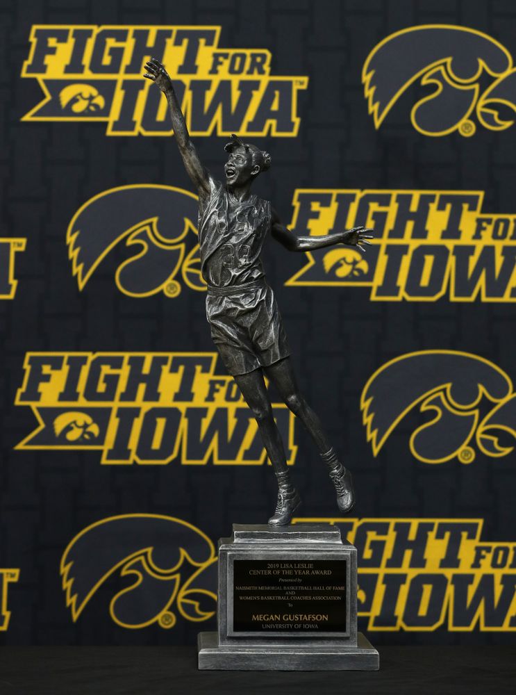 Iowa Hawkeyes forward Megan GustafsonÕs Lisa Leslie Award during the teamÕs Celebr-Eight event Wednesday, April 24, 2019 at Carver-Hawkeye Arena. (Brian Ray/hawkeyesports.com)