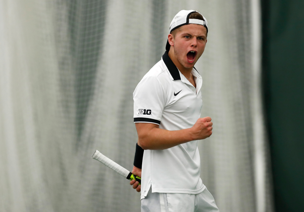Will Davies against Purdue Sunday, April 15, 2018 at the Hawkeye Tennis and Recreation Center. (Brian Ray/hawkeyesports.com)