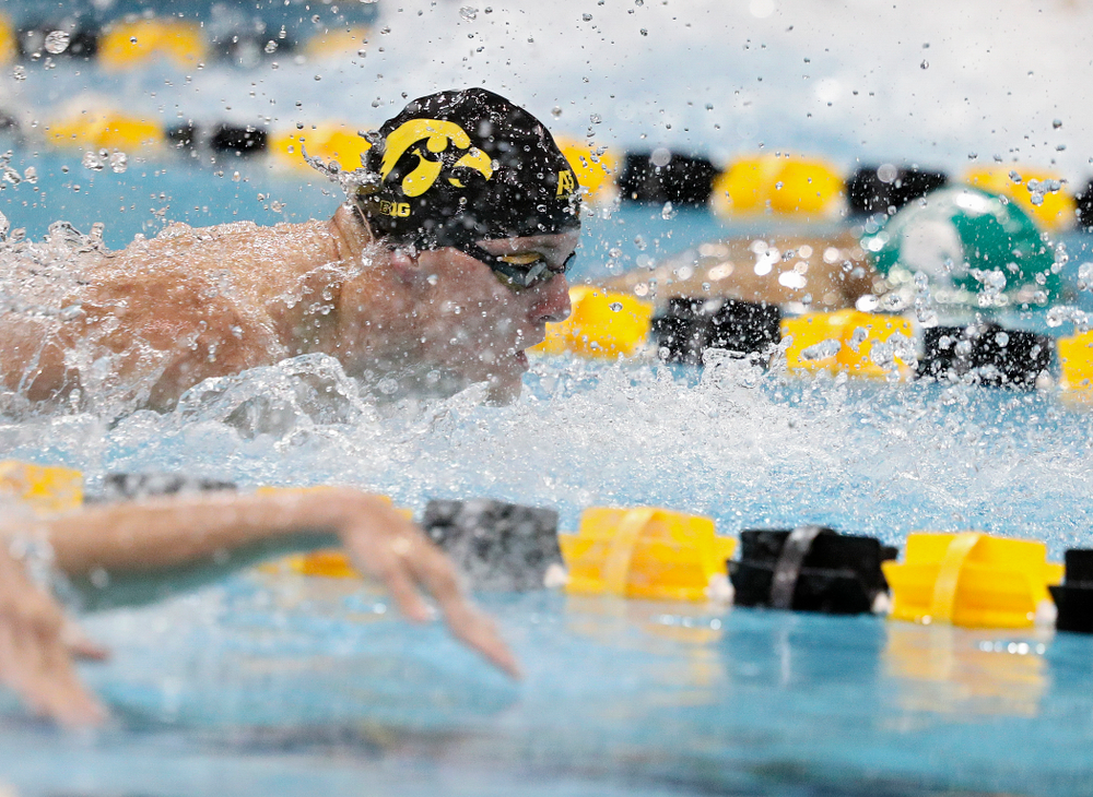 Iowa’s Will Myhre swims the men’s 50-yard butterfly event during their meet against Michigan State at the Campus Recreation and Wellness Center in Iowa City on Thursday, Oct 3, 2019. (Stephen Mally/hawkeyesports.com)