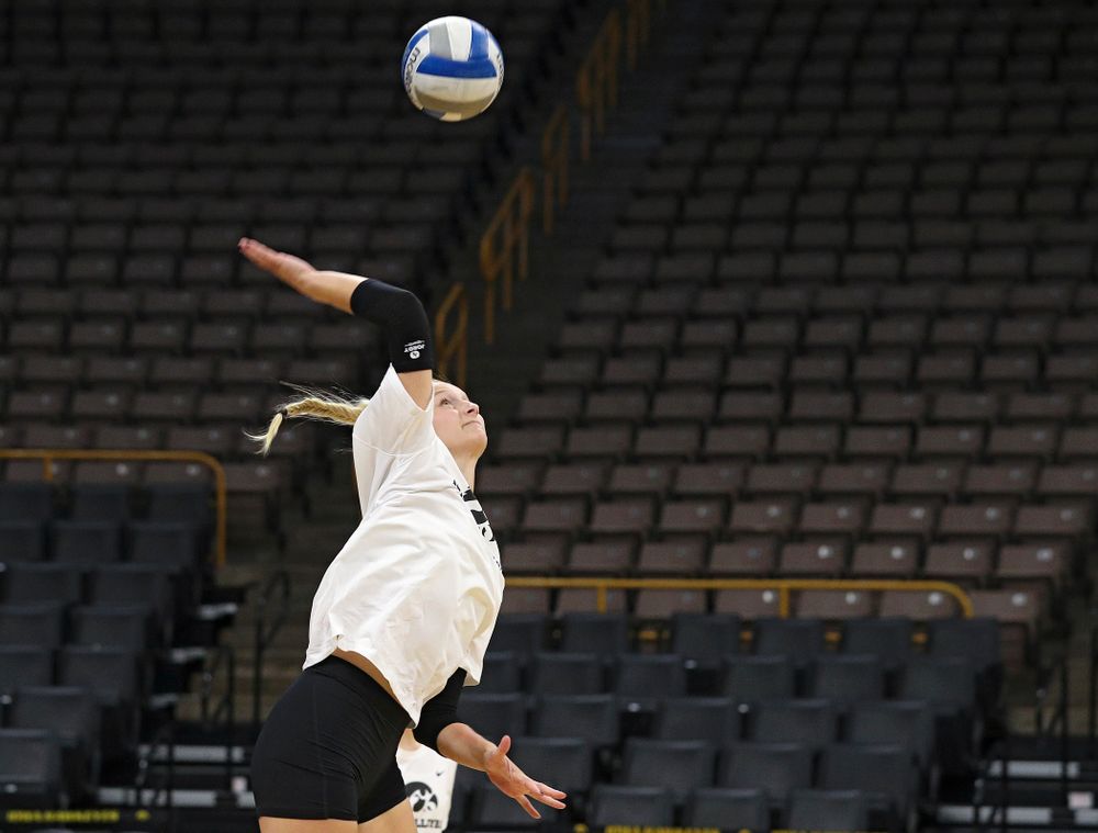 Iowa’s Kyndra Hansen (8) during Iowa Volleyball’s Media Day at Carver-Hawkeye Arena in Iowa City on Friday, Aug 23, 2019. (Stephen Mally/hawkeyesports.com)