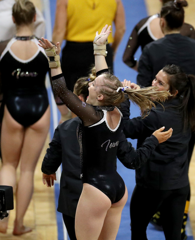 Iowa’s Lauren Guerin competes on the vault against Michigan State Saturday, February 1, 2020 at Carver-Hawkeye Arena. (Brian Ray/hawkeyesports.com)