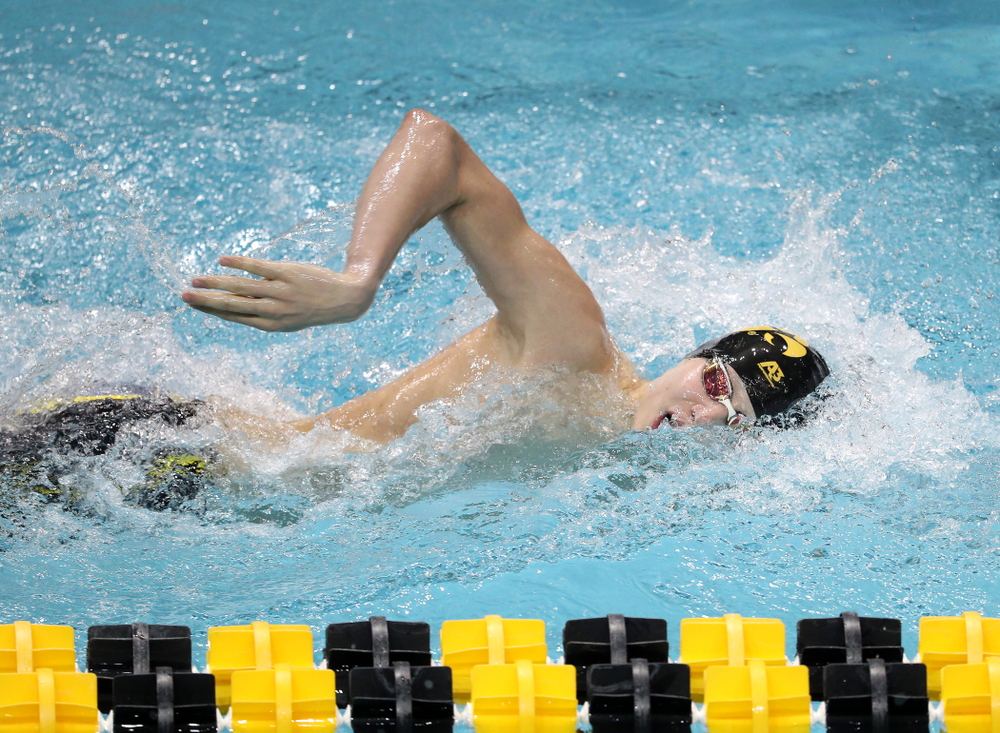 Iowa's Andrew Fierke swims the 500-yard freestyle during the bonus finals of the second day at the 2019 Big Ten Swimming and Diving Championships Thursday, February 28, 2019 at the Campus Wellness and Recreation Center. (Brian Ray/hawkeyesports.com)