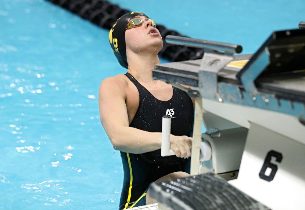 Iowa’s Kennedy Gilbertson swims the women’s 200 yard backstroke C final event during the 2020 Women’s Big Ten Swimming and Diving Championships at the Campus Recreation and Wellness Center in Iowa City on Saturday, February 22, 2020. (Stephen Mally/hawkeyesports.com)