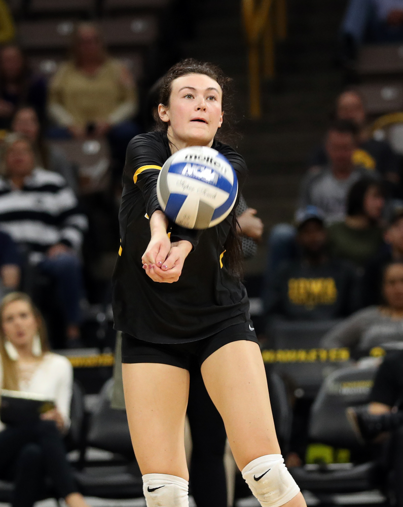 Iowa Hawkeyes defensive specialist Halle Johnston (4) against Penn State Friday, November 1, 2019 at Carver Hawkeye Arena. (Brian Ray/hawkeyesports.com)