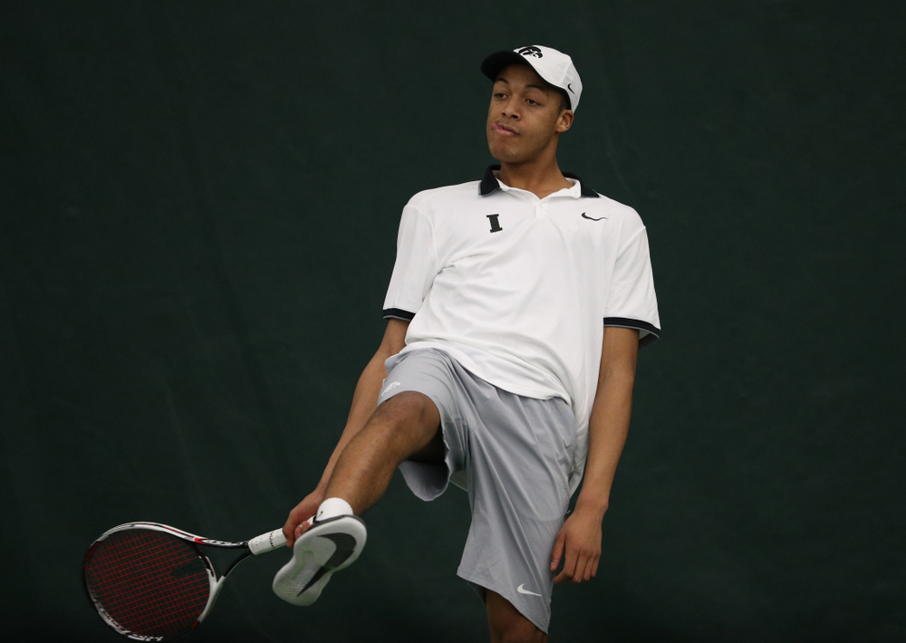 Iowa's Oliver Okonkwo against Western Michigan Saturday, January 19, 2019 at the Hawkeye Tennis and Recreation Complex. (Brian Ray/hawkeyesports.com)