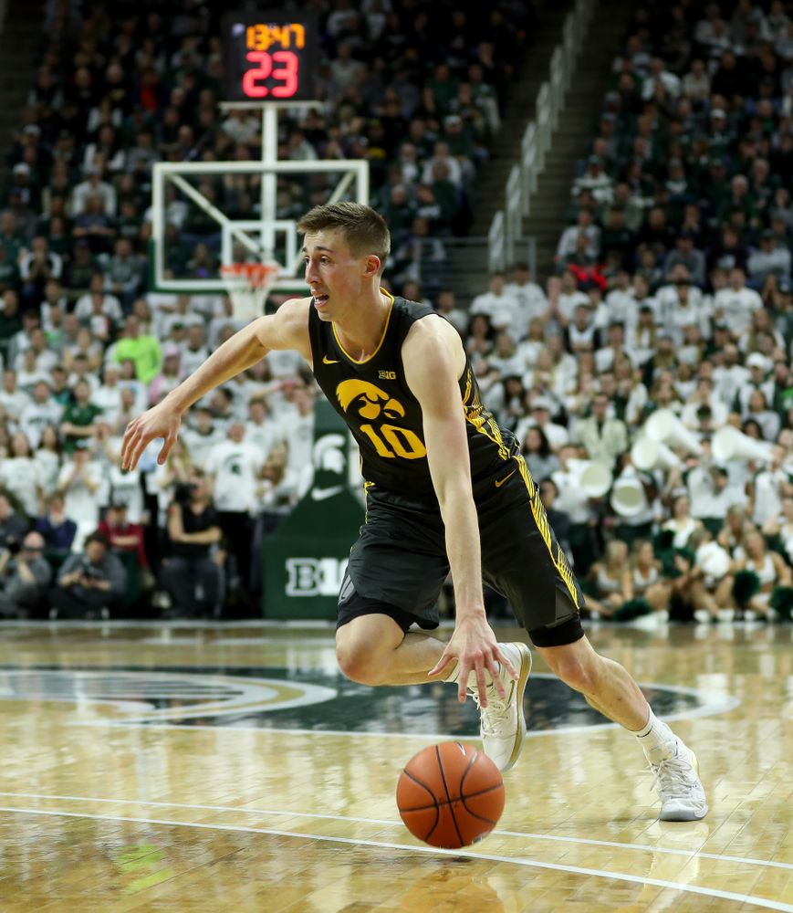 Iowa Hawkeyes guard Joe Wieskamp (10) against Michigan State Tuesday, February 25, 2020 at the Breslin Center in East Lansing, MI. (Brian Ray/hawkeyesports.com)