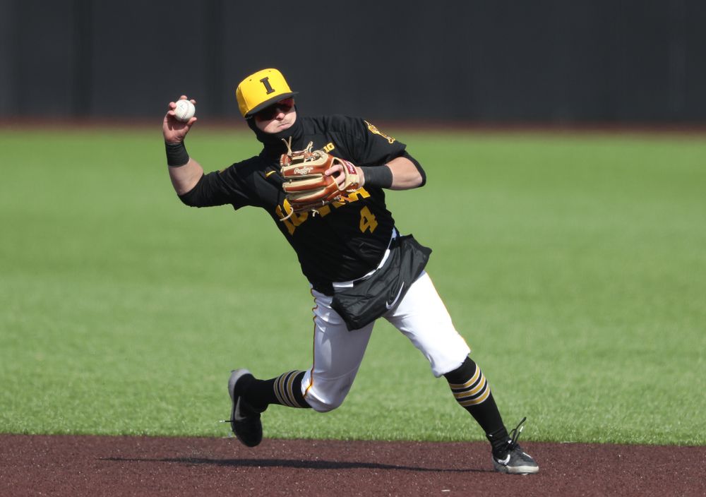 Iowa Hawkeyes infielder Mitchell Boe (4) against California State Northridge Sunday, March 17, 2019 at Duane Banks Field. (Brian Ray/hawkeyesports.com)