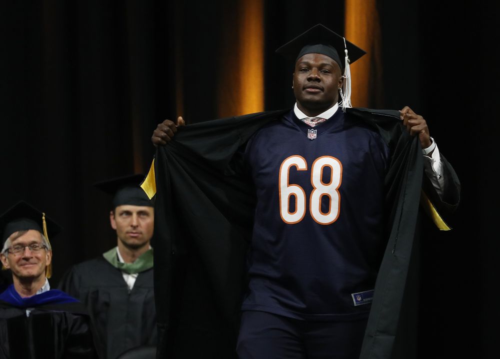 Hawkeye FootballÕs James Daniels during the College of Liberal Arts and Sciences spring commencement Saturday, May 11, 2019 at Carver-Hawkeye Arena. (Brian Ray/hawkeyesports.com)
