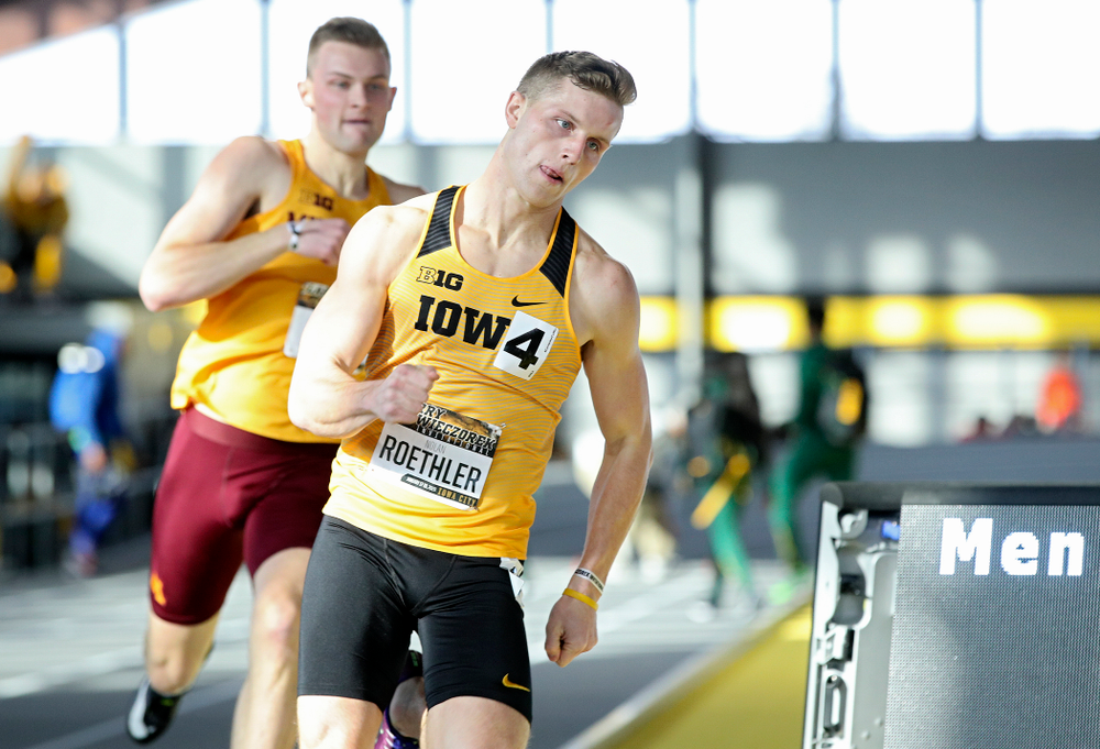 Iowa’s Nolan Roethler runs the men’s 400 meter dash event during the Larry Wieczorek Invitational at the Recreation Building in Iowa City on Saturday, January 18, 2020. (Stephen Mally/hawkeyesports.com)