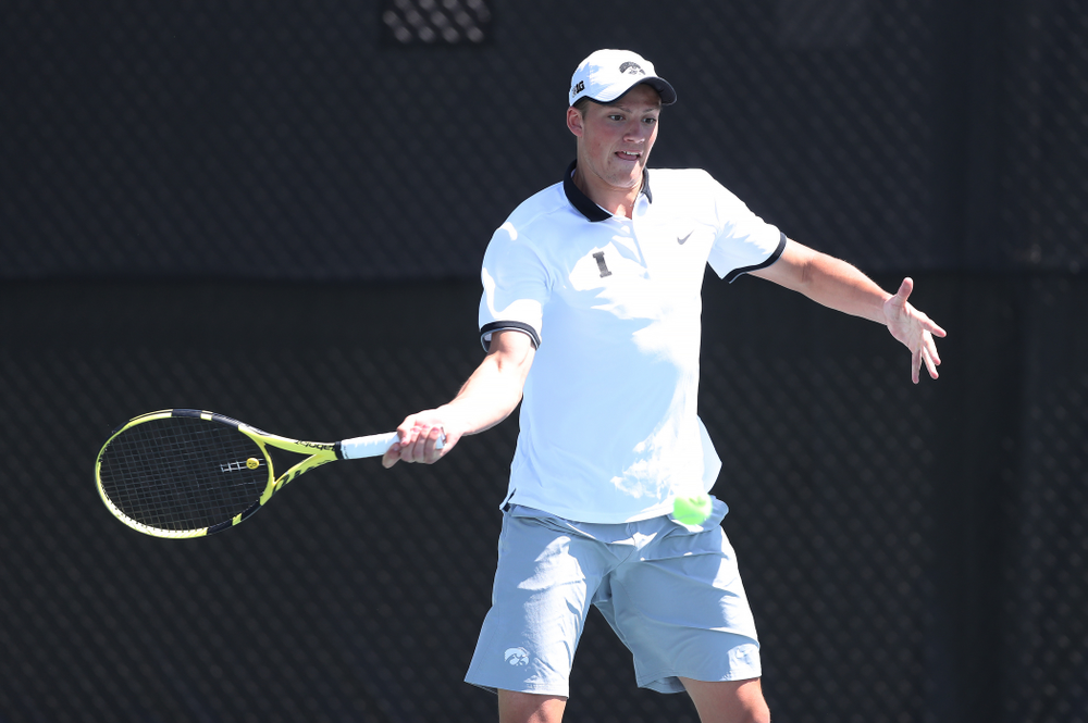 IowaÕs Joe Tyler and Nikita Snezhko play a doubles match against the Michigan Wolverines Sunday, April 21, 2019 at the Hawkeye Tennis and Recreation Complex. (Brian Ray/hawkeyesports.com)