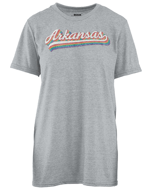 Arkansas Razorbacks Pressbox Seventies Vin Rainbow Scpt Shirt