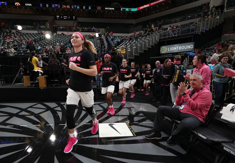 Iowa Hawkeyes guard Makenzie Meyer (3) against the Rutgers Scarlet Knights in the semi-finals of the Big Ten Tournament Saturday, March 9, 2019 at Bankers Life Fieldhouse in Indianapolis, Ind. (Brian Ray/hawkeyesports.com)