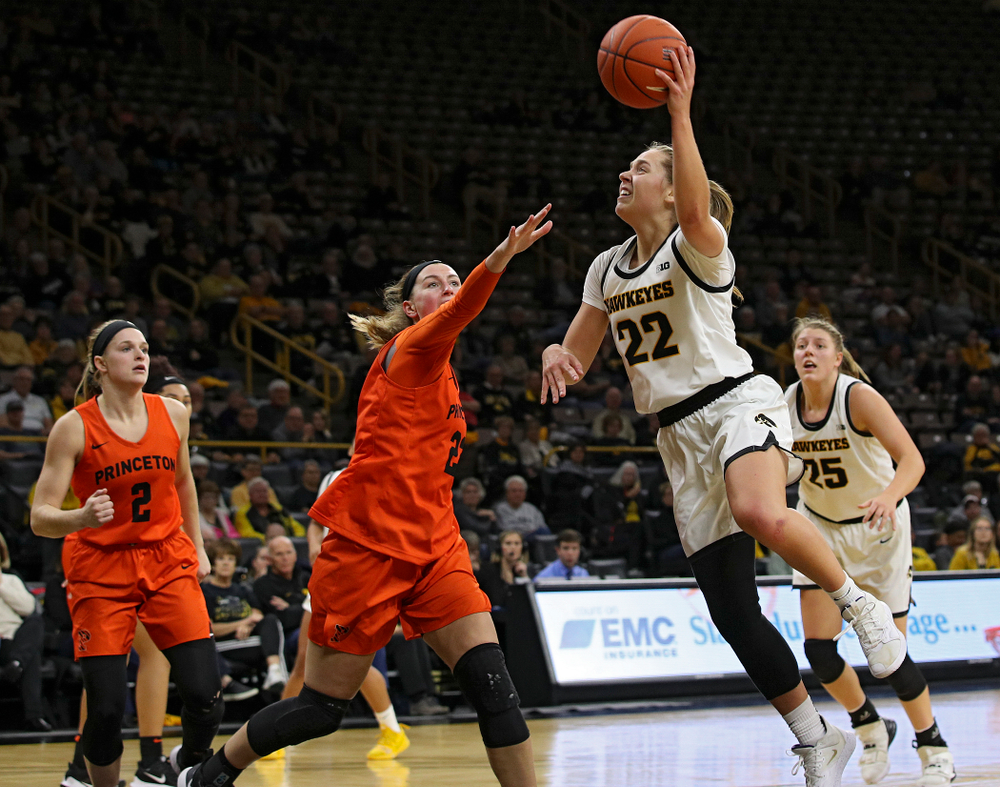 Iowa guard Kathleen Doyle (22) shoots during the third quarter of their overtime win against Princeton at Carver-Hawkeye Arena in Iowa City on Wednesday, Nov 20, 2019. (Stephen Mally/hawkeyesports.com)