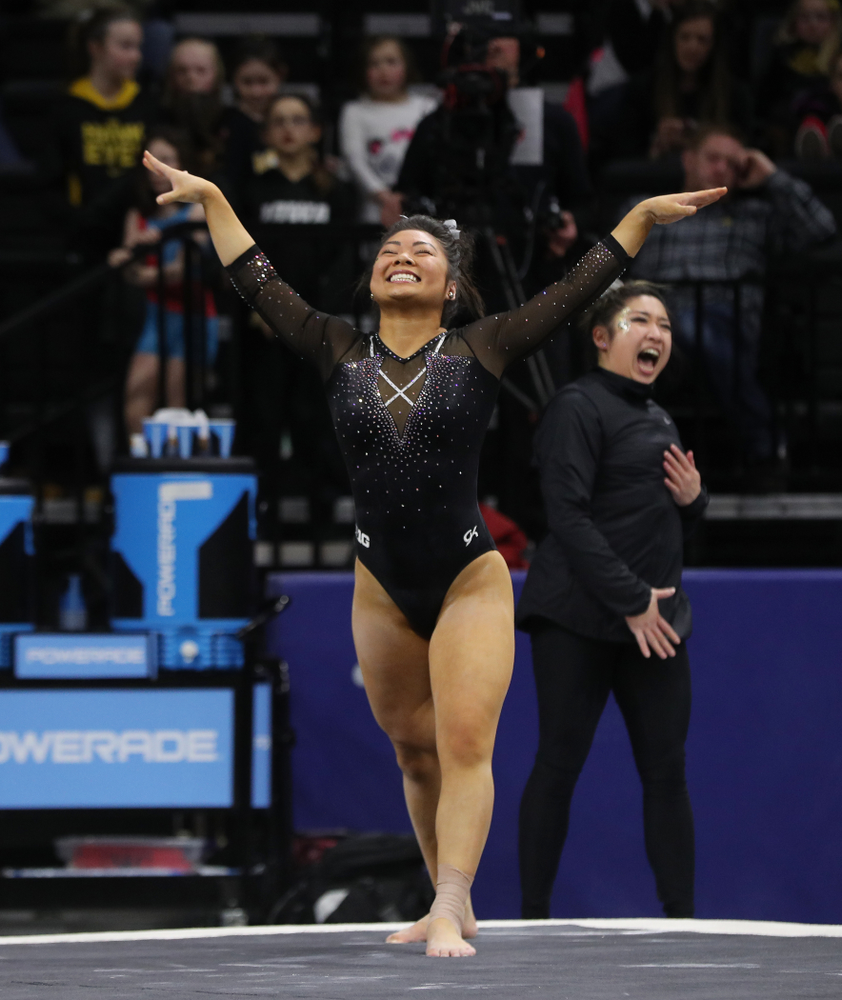 Iowa's Clair Kaji competes on the floor against Illinois Saturday, February 16, 2019 at Carver-Hawkeye Arena. (Brian Ray/hawkeyesports.com)
