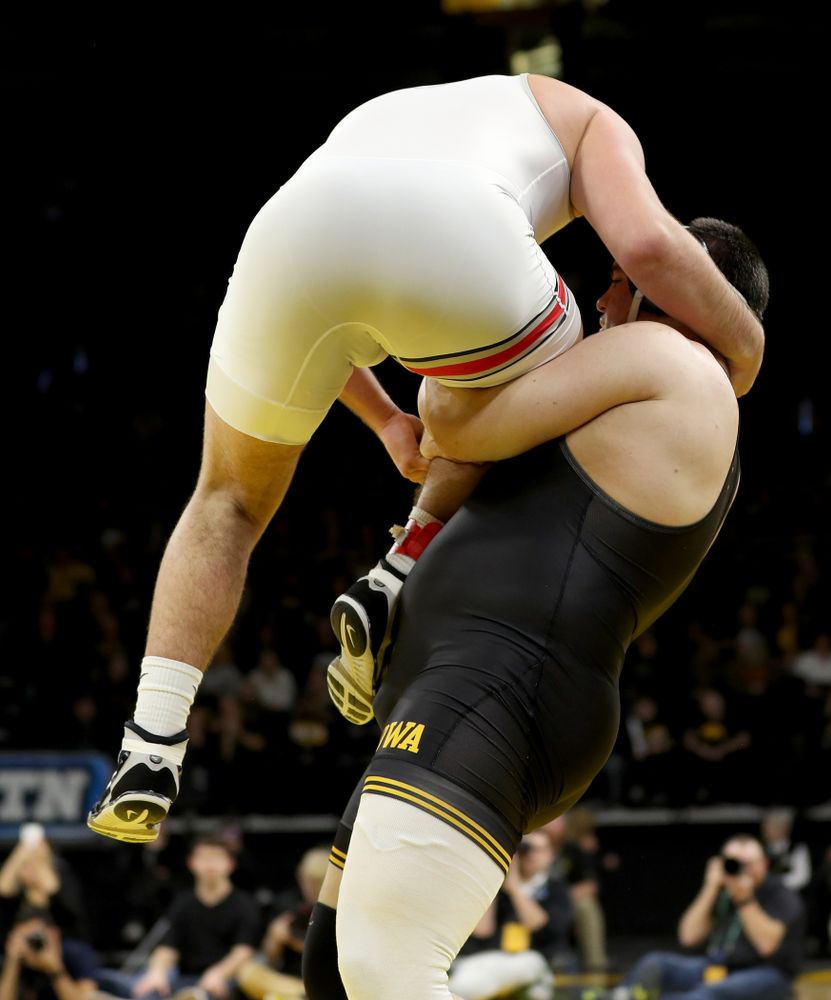 Iowa’s Tony Cassioppi wrestles Ohio State’s Gary Traub at heavyweight Friday, January 24, 2020 at Carver-Hawkeye Arena. Cassioppi won the match 9-3. (Brian Ray/hawkeyesports.com)