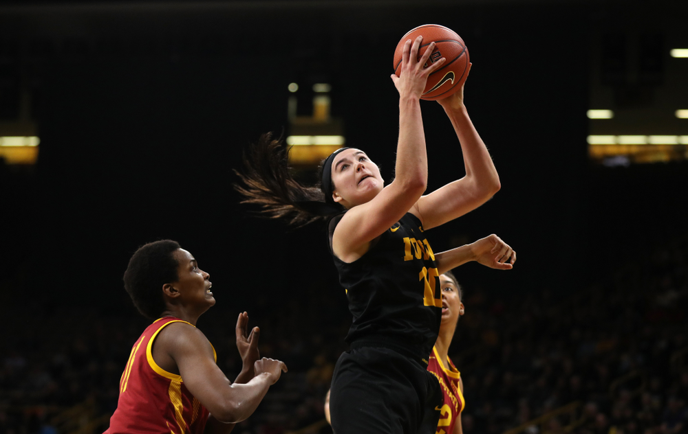 Iowa Hawkeyes forward Megan Gustafson (10) against the Iowa State Cyclones in the Iowa Corn Cy-Hawk Series Wednesday, December 5, 2018 at Carver-Hawkeye Arena. (Brian Ray/hawkeyesports.com)