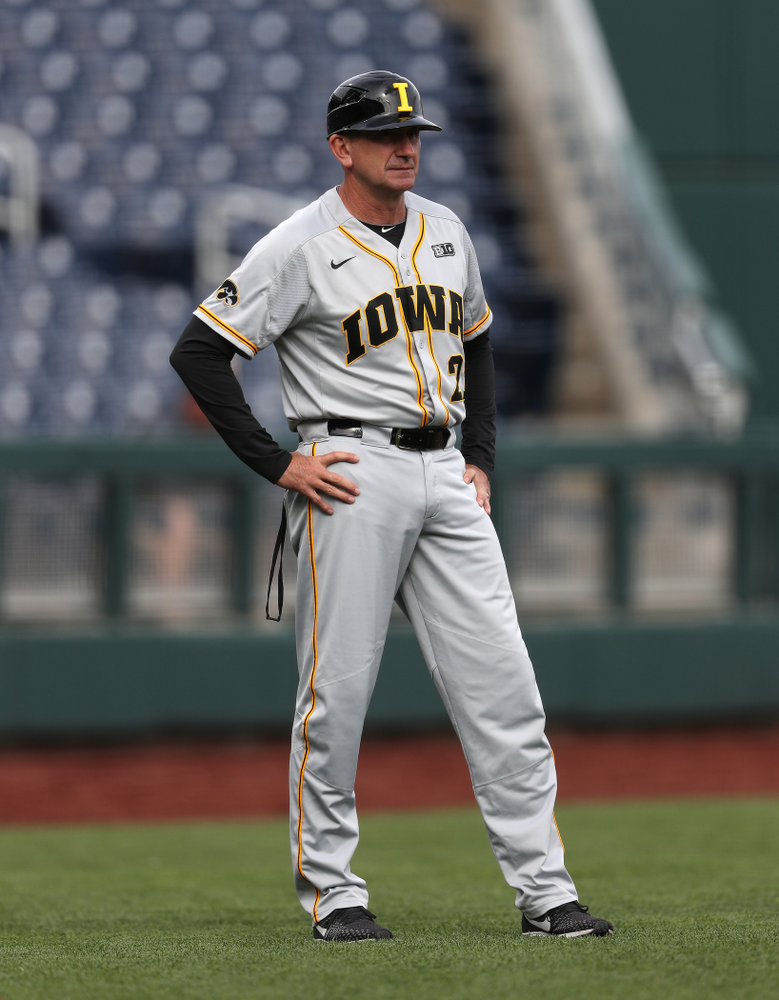 Iowa Hawkeyes head coach Rick Heller against the Indiana Hoosiers in the first round of the Big Ten Baseball Tournament Wednesday, May 22, 2019 at TD Ameritrade Park in Omaha, Neb. (Brian Ray/hawkeyesports.com)