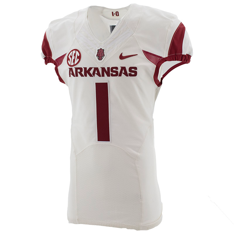Official Arkansas Razorbacks Nike White Game-Used Football Jersey ...