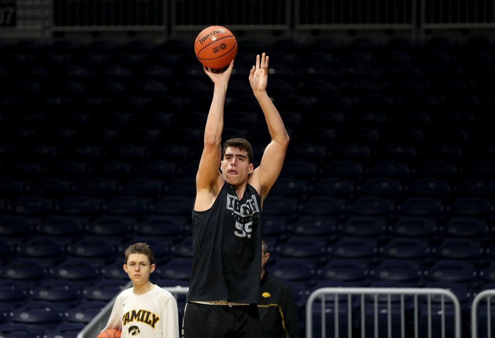 Iowa Hawkeyes forward Luka Garza (55) during practice at Hinkle Fieldhouse Wednesday, March 11, 2020 in Indianapolis. (Brian Ray/hawkeyesports.com)