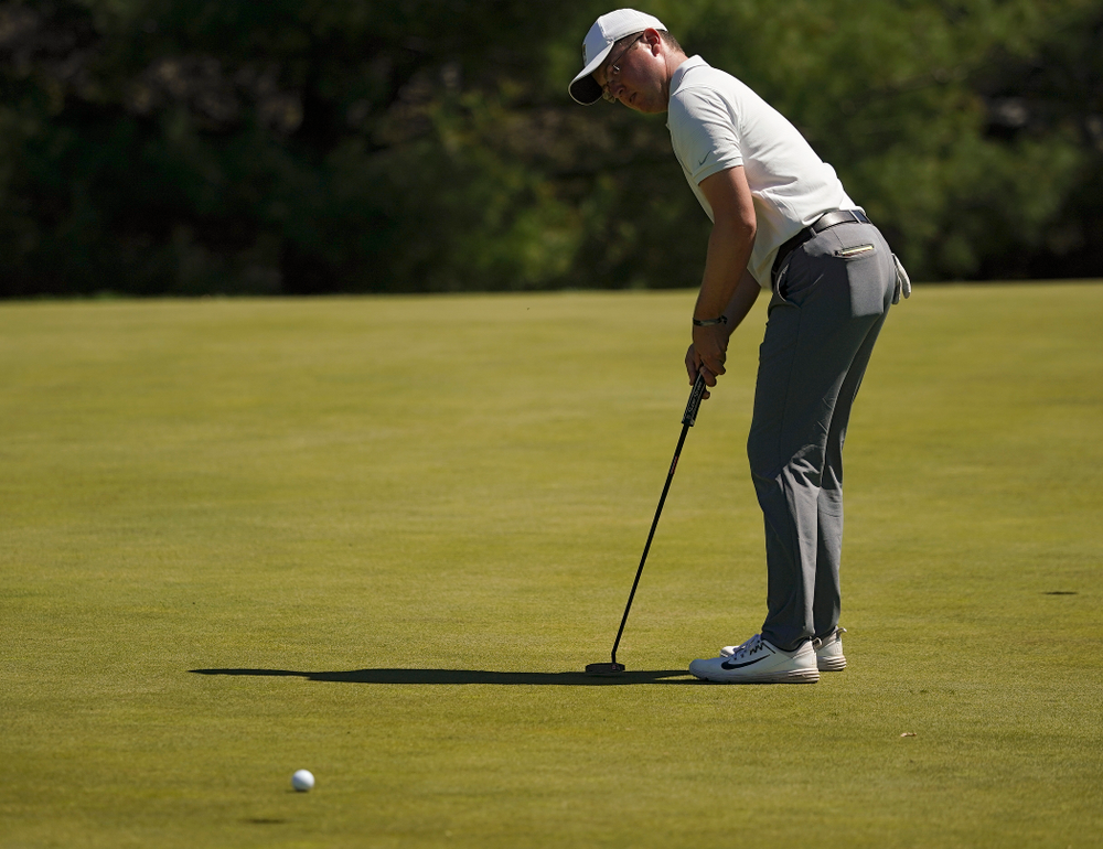 Iowa's Matthew Walker putts during the first round of the Hawkeye Invitational at Finkbine Golf Course in Iowa City on Saturday, Apr. 20, 2019. (Stephen Mally/hawkeyesports.com)