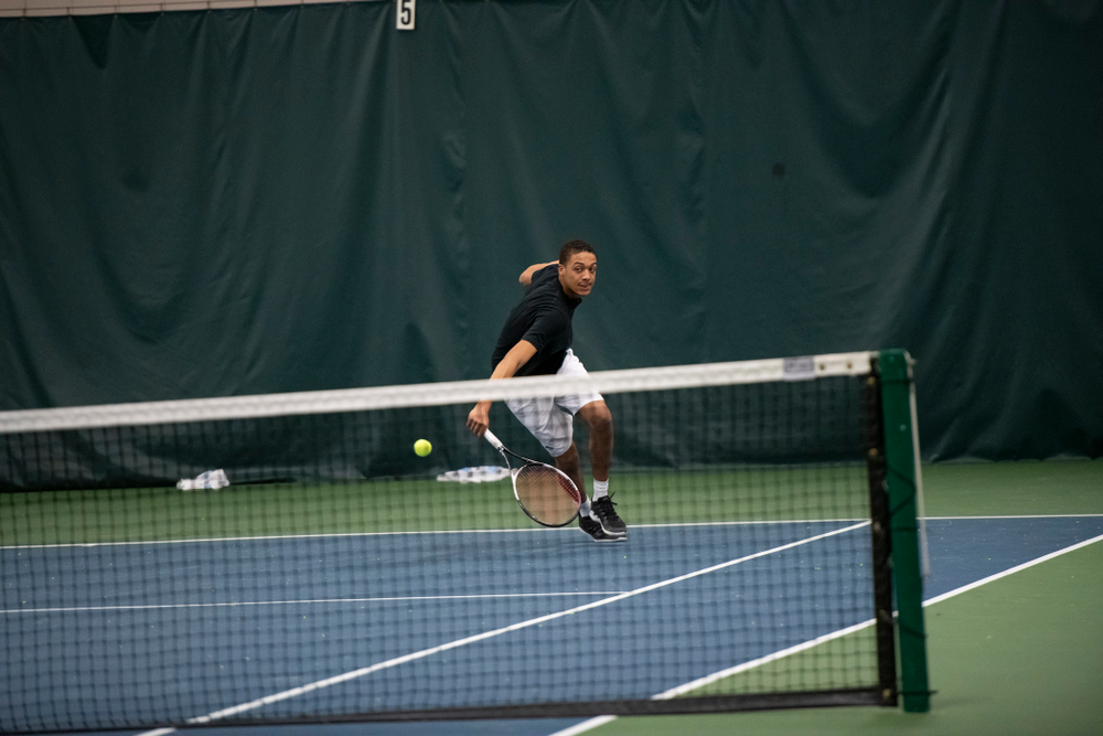 The Iowa men's tennis team competes against Cornell in The Rise Tennis Center in Ithaca, NY on Sunday, Feb. 24, 2019.