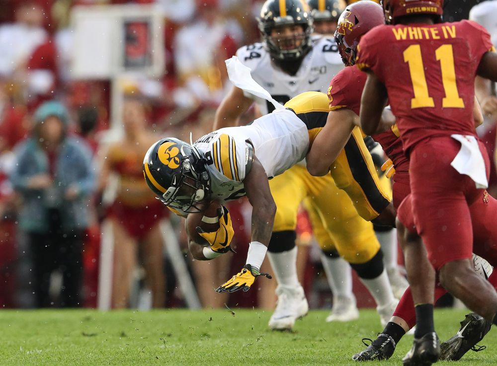 Iowa Hawkeyes wide receiver Ihmir Smith-Marsette (6) makes a catch for a first down against the Iowa State Cyclones Saturday, September 14, 2019 at Jack Trice Stadium in Ames, Iowa. (Brian Ray/hawkeyesports.com)