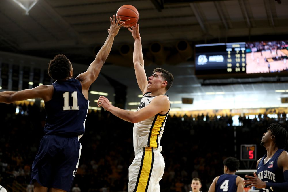 Iowa Hawkeyes forward Luka Garza (55) against Penn State Saturday, February 29, 2020 at Carver-Hawkeye Arena. (Brian Ray/hawkeyesports.com)