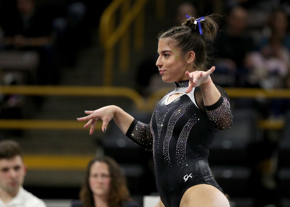 Iowa’s Ariana Agrapides competes on the floor against Michigan State Saturday, February 1, 2020 at Carver-Hawkeye Arena. (Brian Ray/hawkeyesports.com)