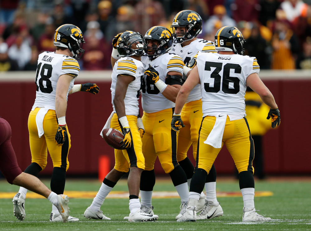 Iowa Hawkeyes wide receiver Ihmir Smith-Marsette (6) reruns a kick against the Minnesota Golden Gophers Saturday, October 6, 2018 at TCF Bank Stadium. (Brian Ray/hawkeyesports.com)