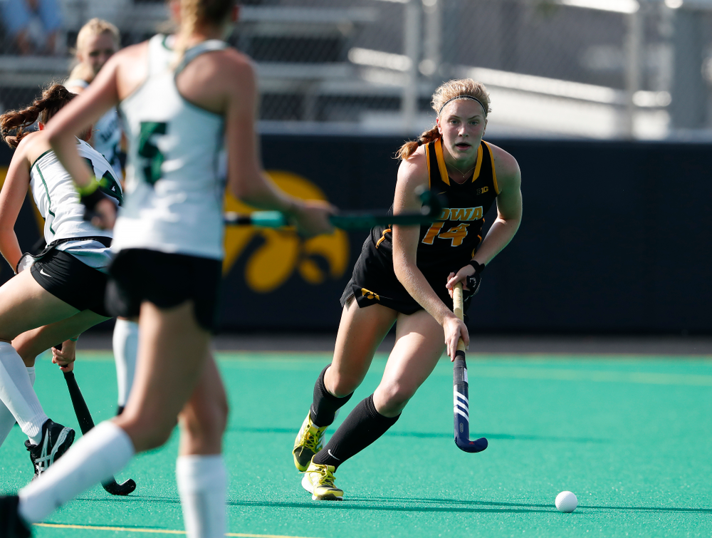 Iowa Hawkeyes Lokke Stribos (14) against Dartmouth Friday, August 31, 2018 at Grant Field. (Brian Ray/hawkeyesports.com)