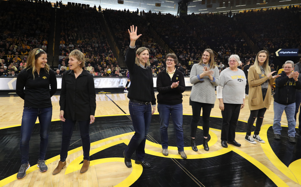 Former players are introduced during the Iowa Hawkeyes game against the Northwestern Wildcats Sunday, March 3, 2019 at Carver-Hawkeye Arena. (Brian Ray/hawkeyesports.com)