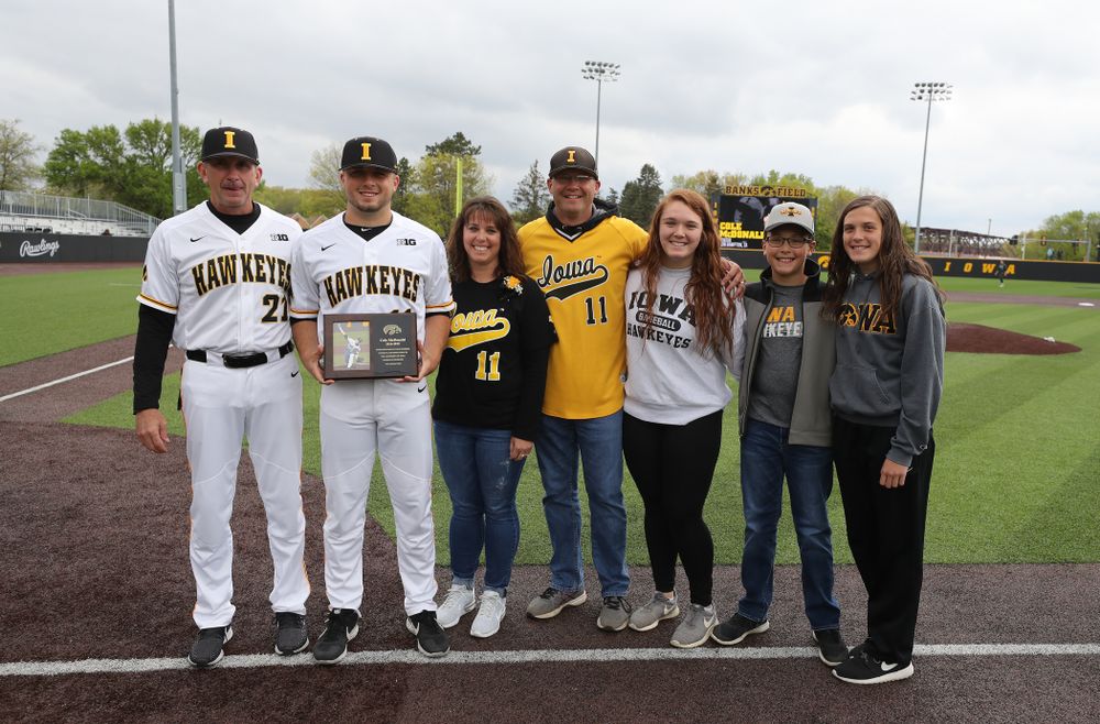 Iowa Hawkeyes Cole McDonald (11) during senior day festivities before their game against Michigan State Sunday, May 12, 2019 at Duane Banks Field. (Brian Ray/hawkeyesports.com)