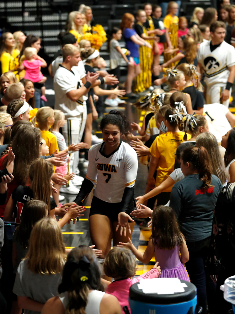 Iowa Hawkeyes setter Gabrielle Orr (7) against the Michigan Wolverines Sunday, September 23, 2018 at Carver-Hawkeye Arena. (Brian Ray/hawkeyesports.com)