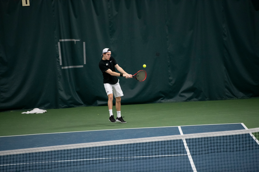 The Iowa men's tennis team competes against Cornell in The Rise Tennis Center in Ithaca, NY on Sunday, Feb. 24, 2019.