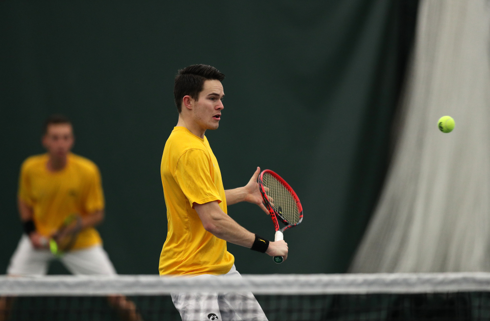 Jonas Larsen and Kareem Allaf against Utah Sunday, February 10, 2019 at the Hawkeye Tennis and Recreation Complex. (Brian Ray/hawkeyesports.com)